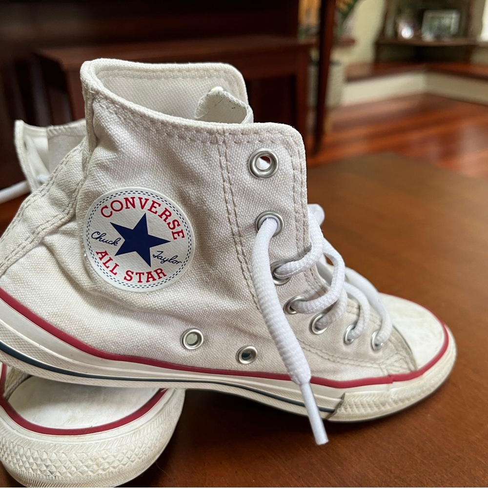 Converse White High-Tops with Red and Blue Accents youth size 2